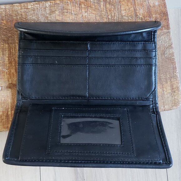 VTG Leather Trifold Wallet Black ID Holder Classic Removable Insert Minimalist - Picture 3 of 6